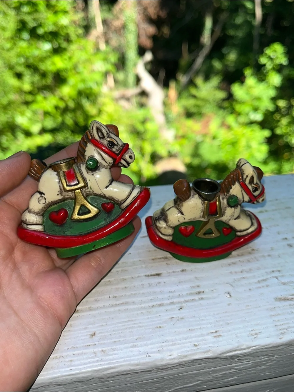 Vintage Christmas Rocking Horses Mini Taper Candlestick Candle Holders